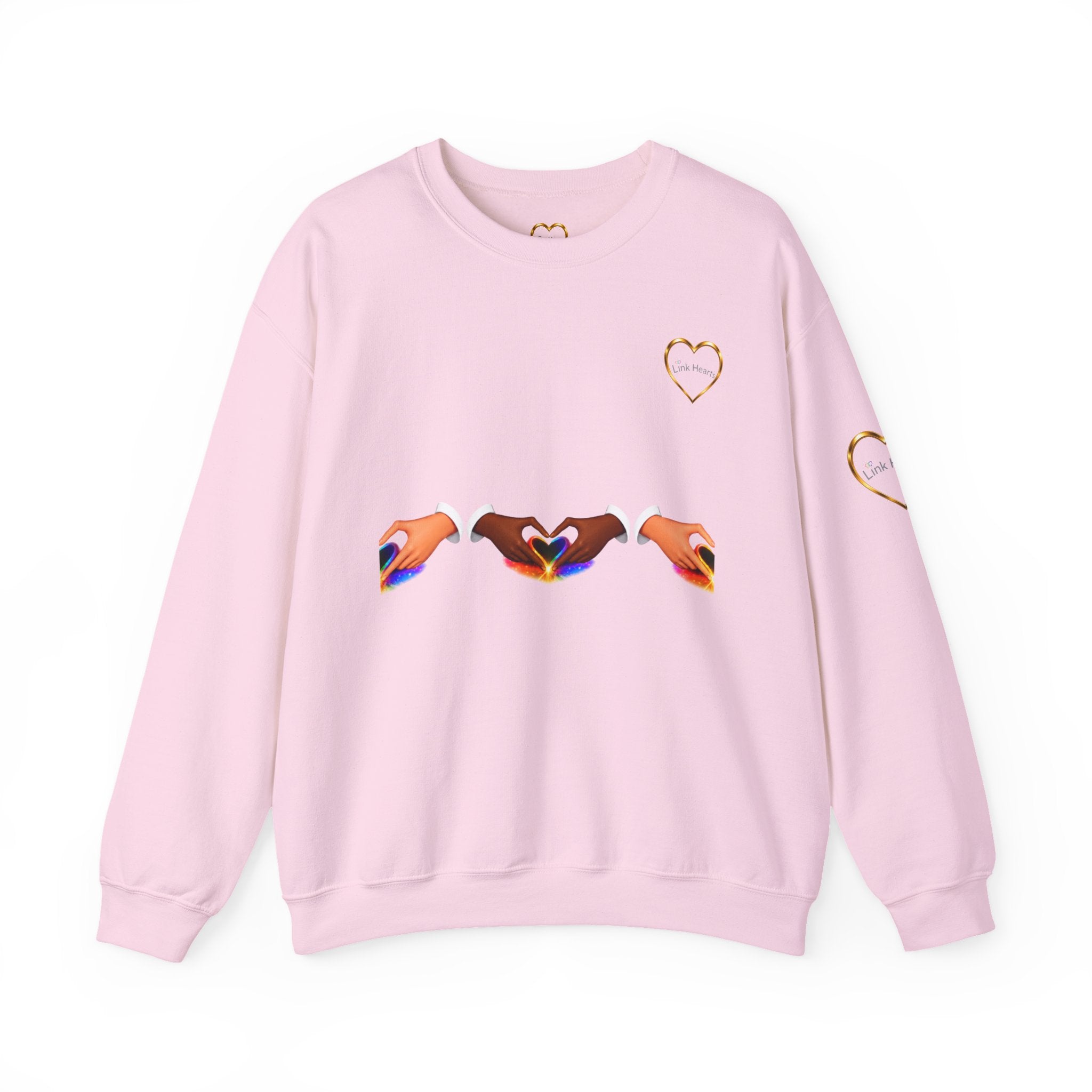 Love Hands Crewneck Sweatshirt — Rainbow Heart Solidarity Pullover