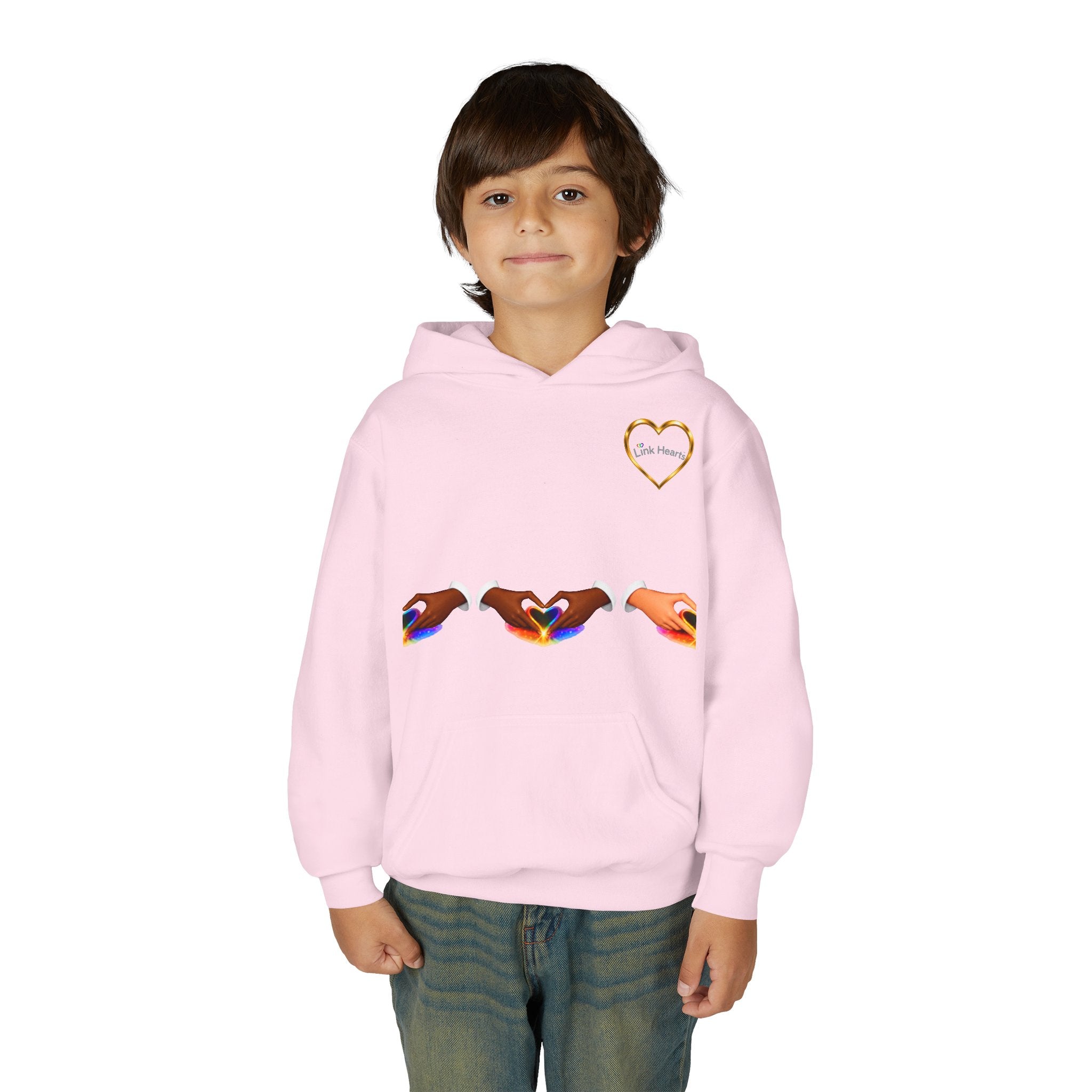 Youth Hoodie — Rainbow Heart Hands Design