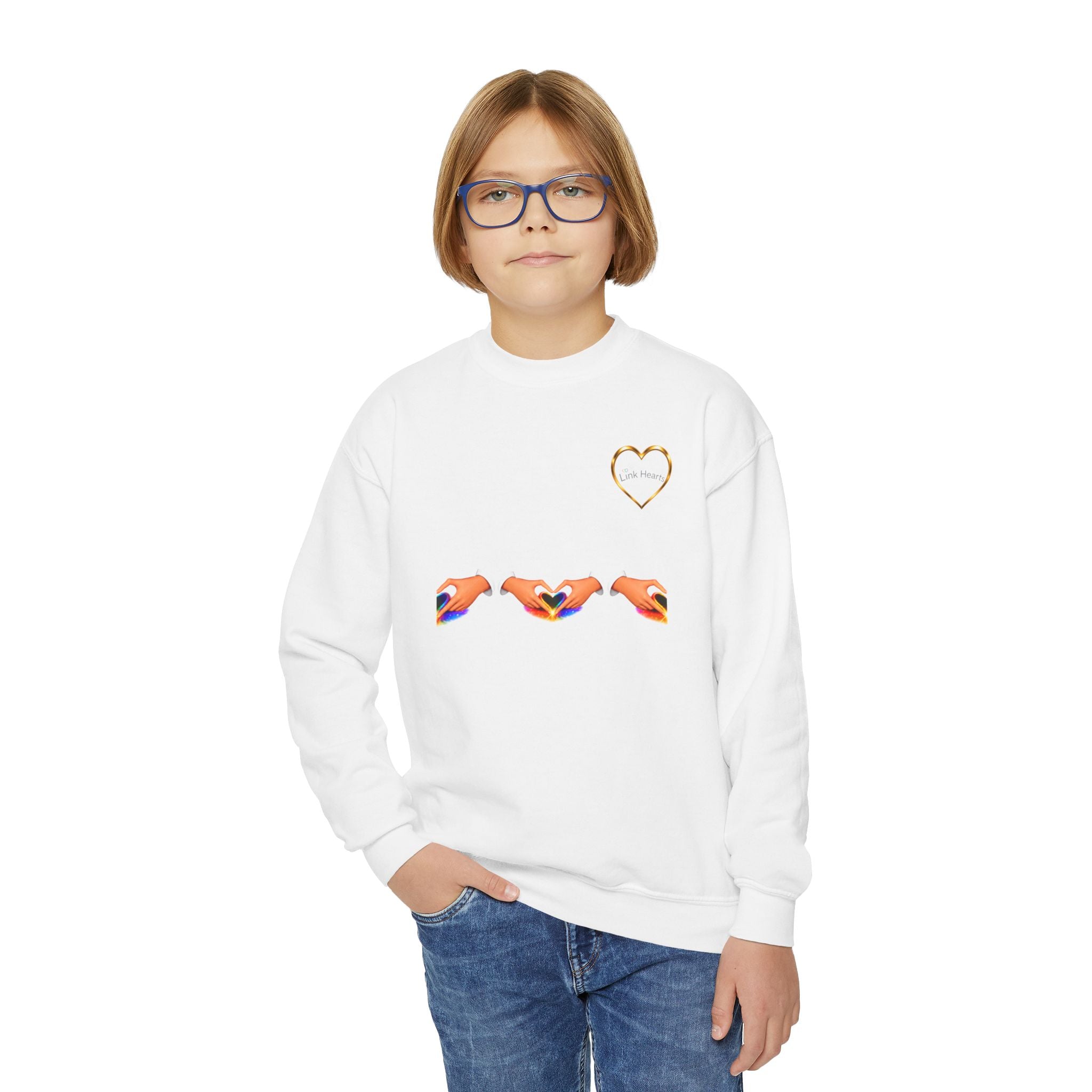 Link Hearts™ Youth Crewneck Sweatshirt — Kids' Heart Link Graphic Pullover