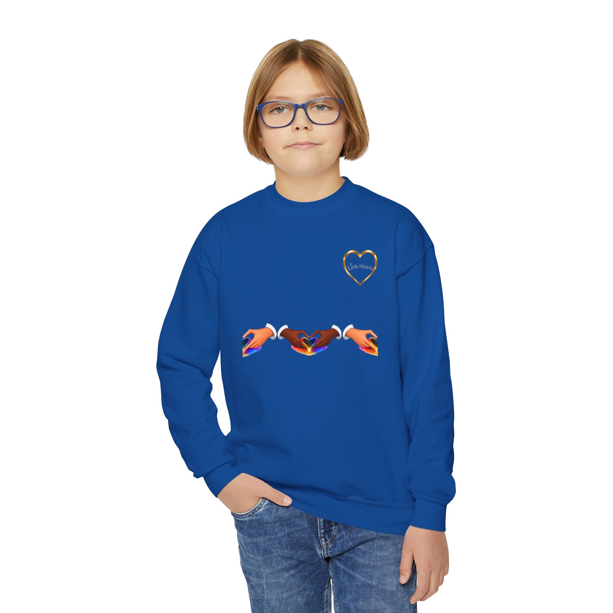 Link Hearts™ Youth Crewneck Sweatshirt — Cute Interlinked Hearts Graphic for Kids