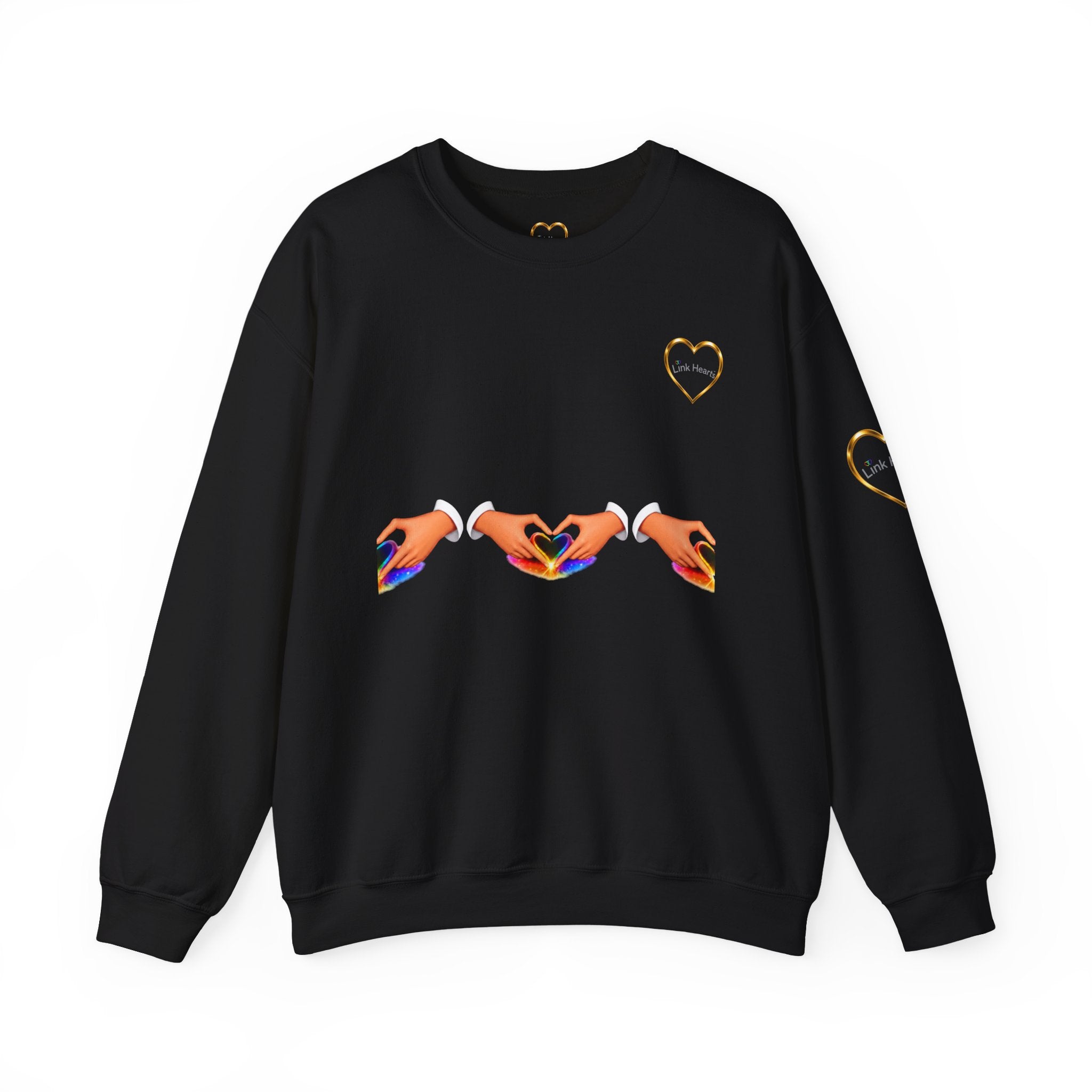 Heart Hands Crewneck Sweatshirt — Rainbow Heart Hand Gesture Pullover