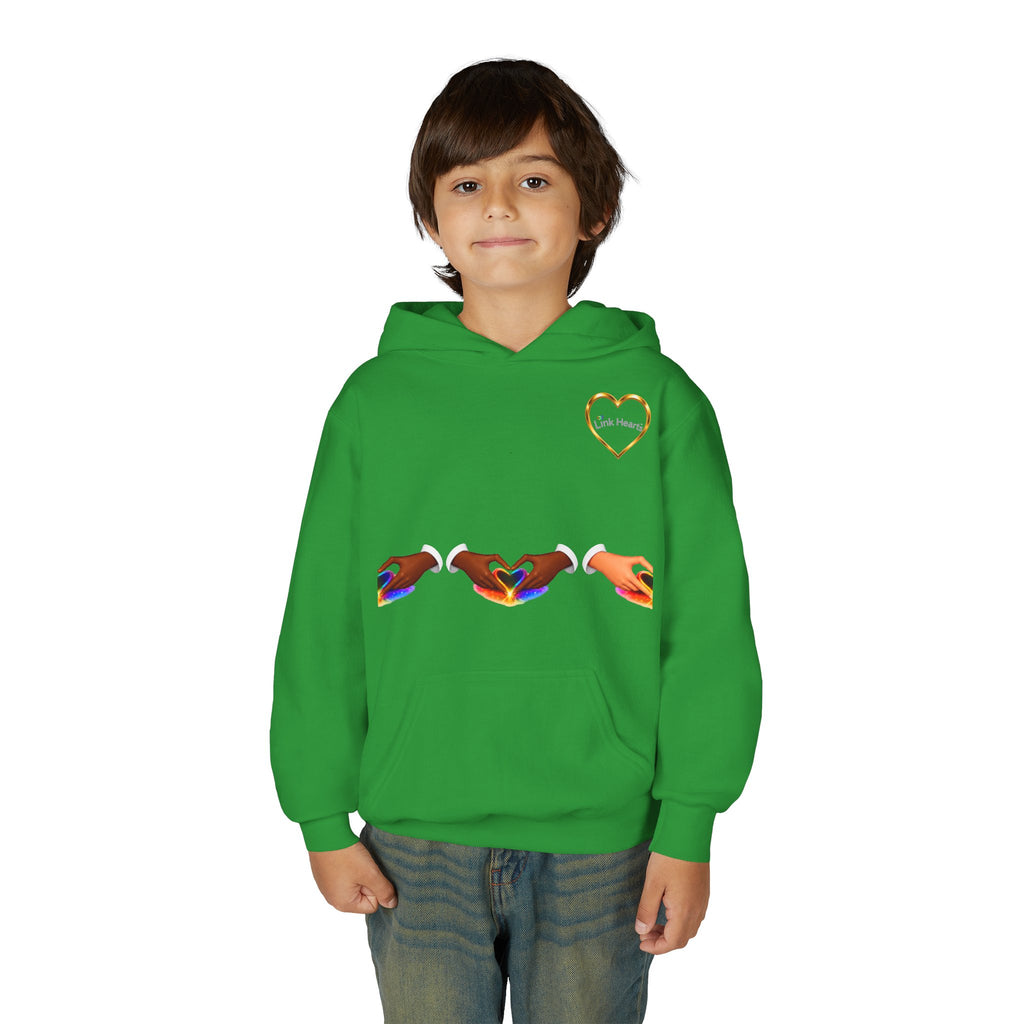 Youth Hoodie — Rainbow Heart Hands Design
