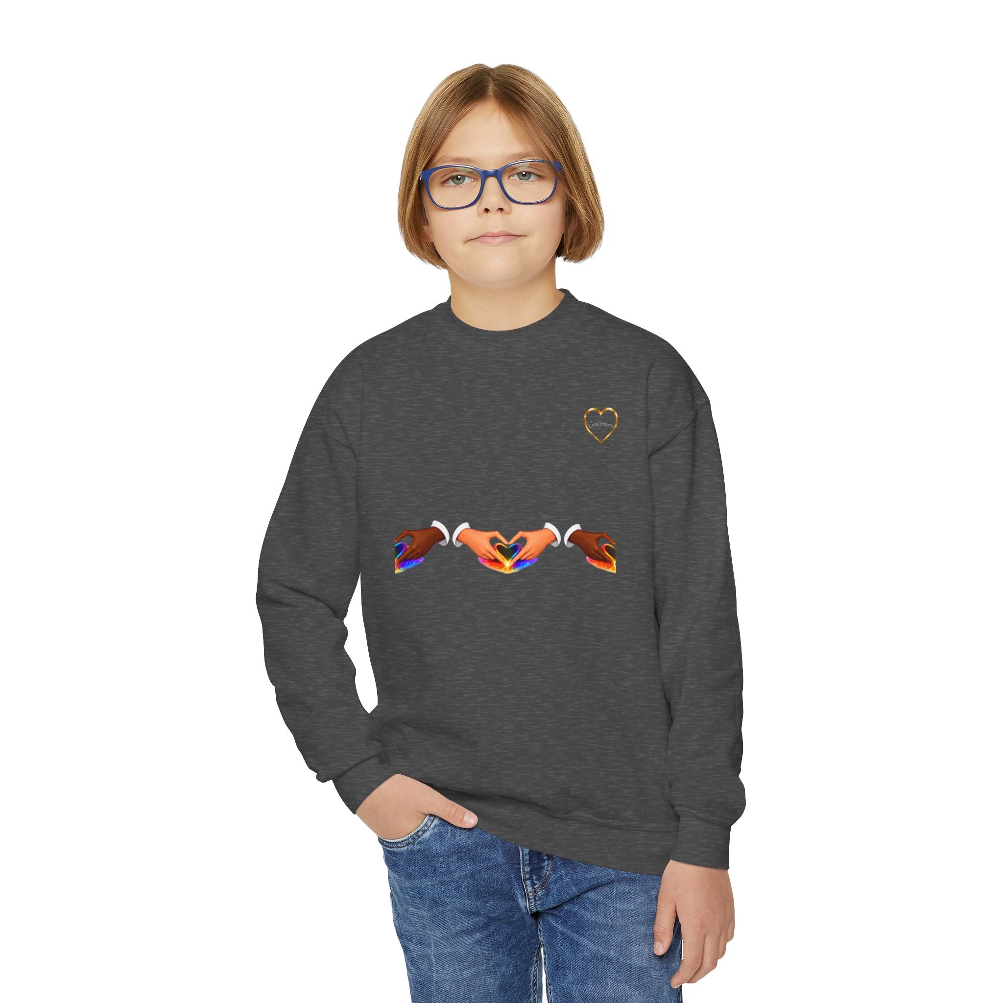 Link Hearts™ Youth Crewneck Sweatshirt — Kids Graphic Heart Crewneck