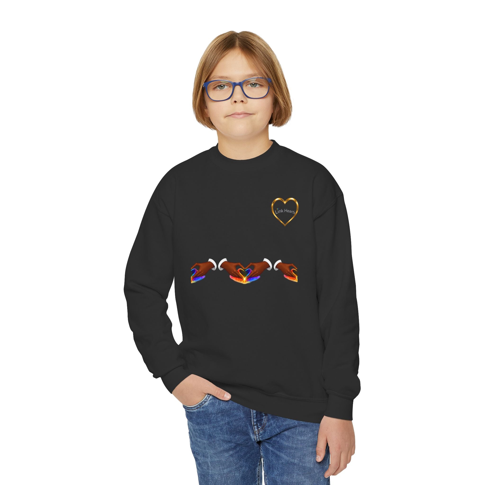 Link Hearts™ Youth Crewneck Sweatshirt — Heart Chain Graphic Pullover for Kids
