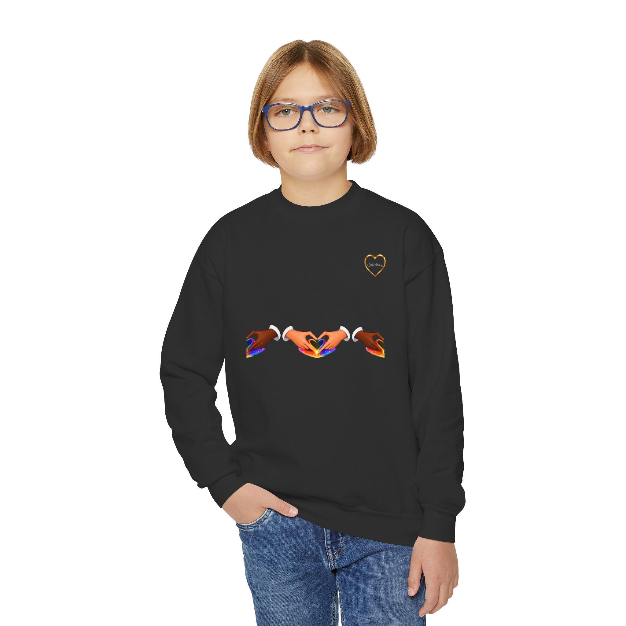 Link Hearts™ Youth Crewneck Sweatshirt — Kids Graphic Heart Crewneck