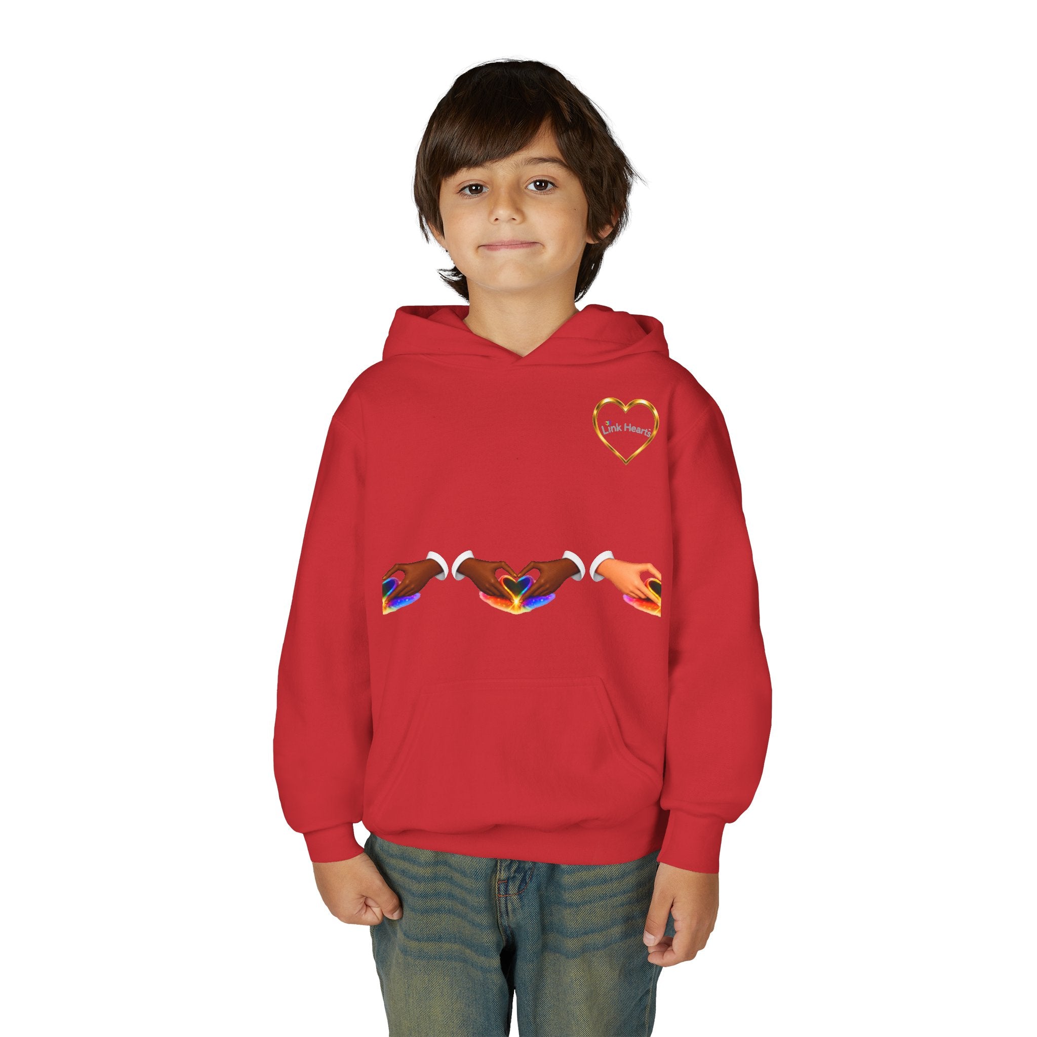 Youth Hoodie — Rainbow Heart Hands Design