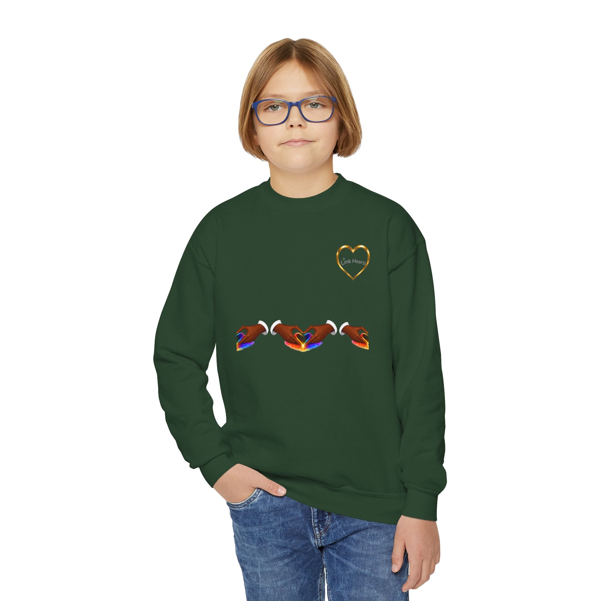 Link Hearts™ Youth Crewneck Sweatshirt — Heart Chain Graphic Pullover for Kids
