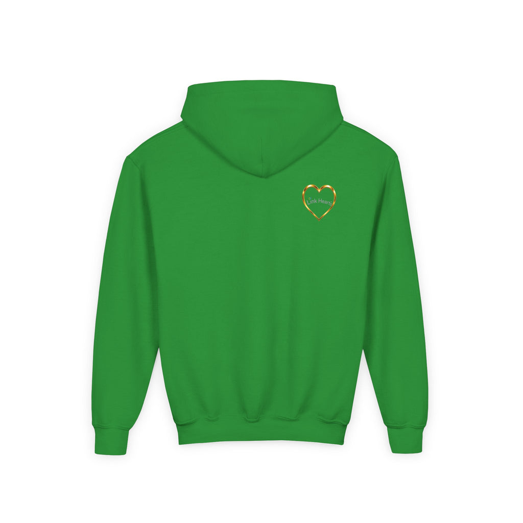Youth Hoodie — Rainbow Heart Hand Heart Design