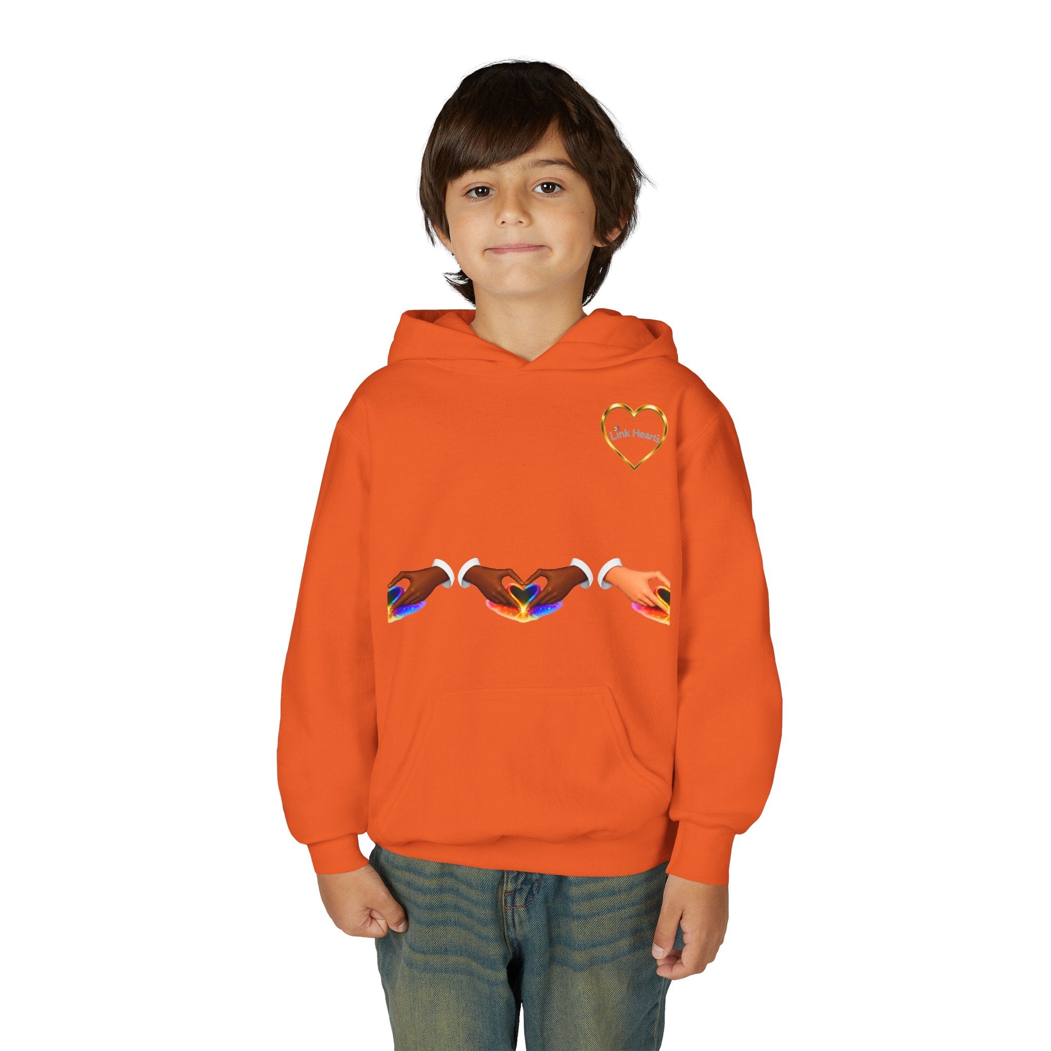 Youth Hoodie — Rainbow Heart Hands Design
