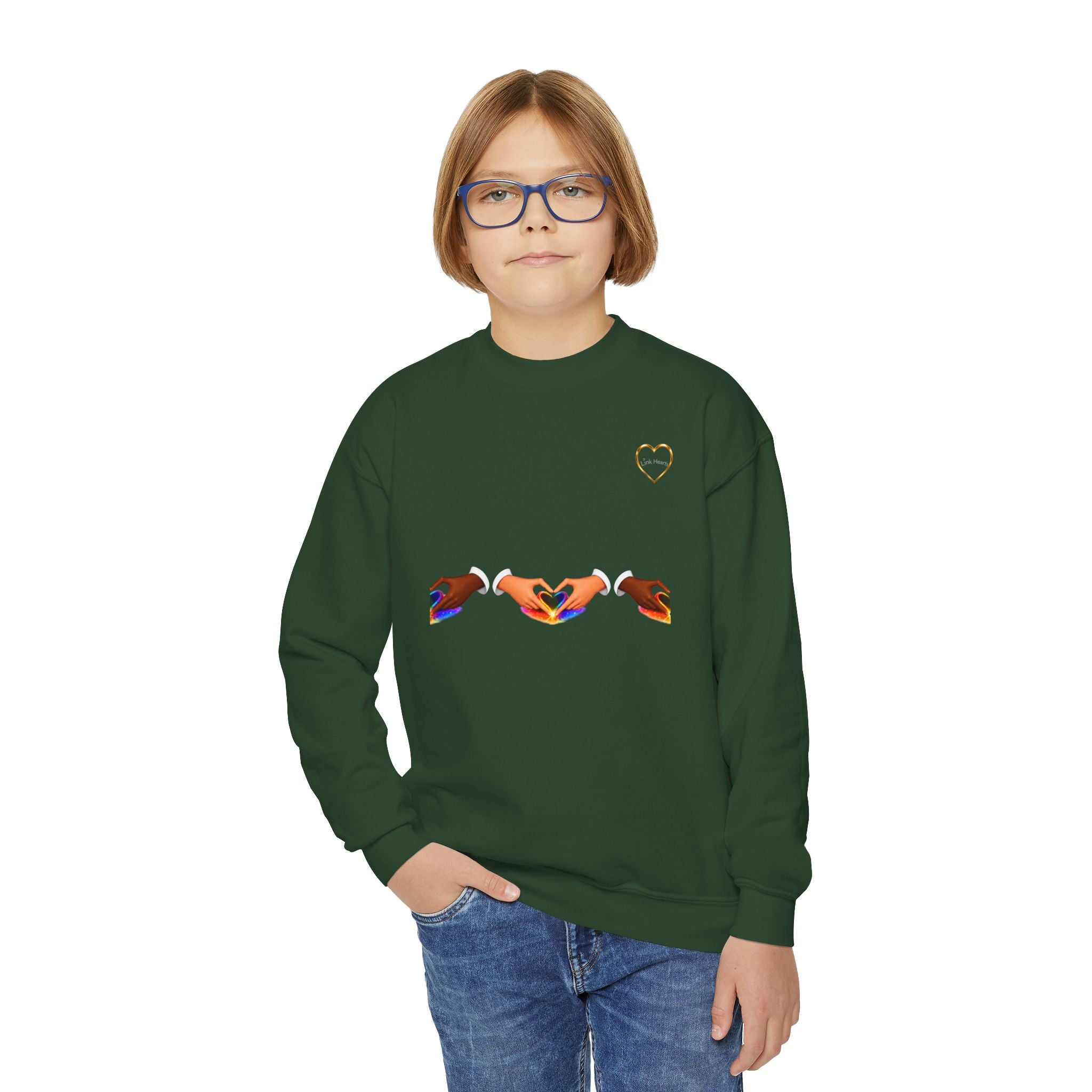 Link Hearts™ Youth Crewneck Sweatshirt — Kids Graphic Heart Crewneck