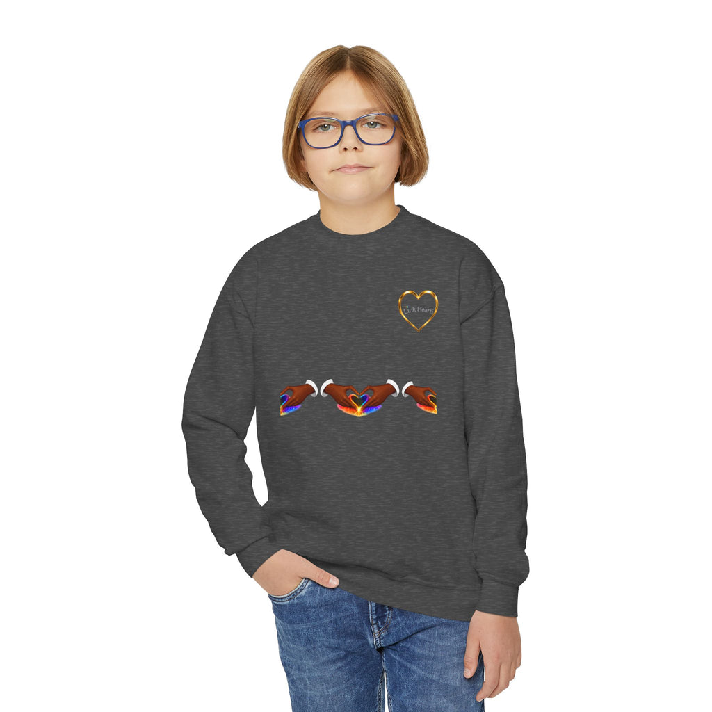 Link Hearts™ Youth Crewneck Sweatshirt — Heart Chain Graphic Pullover for Kids