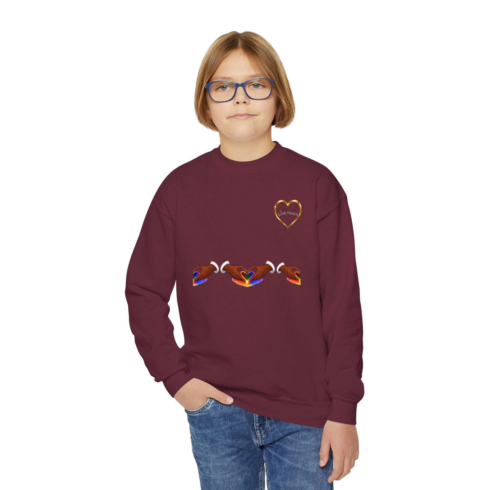 Link Hearts™ Youth Crewneck Sweatshirt — Heart Chain Graphic Pullover for Kids